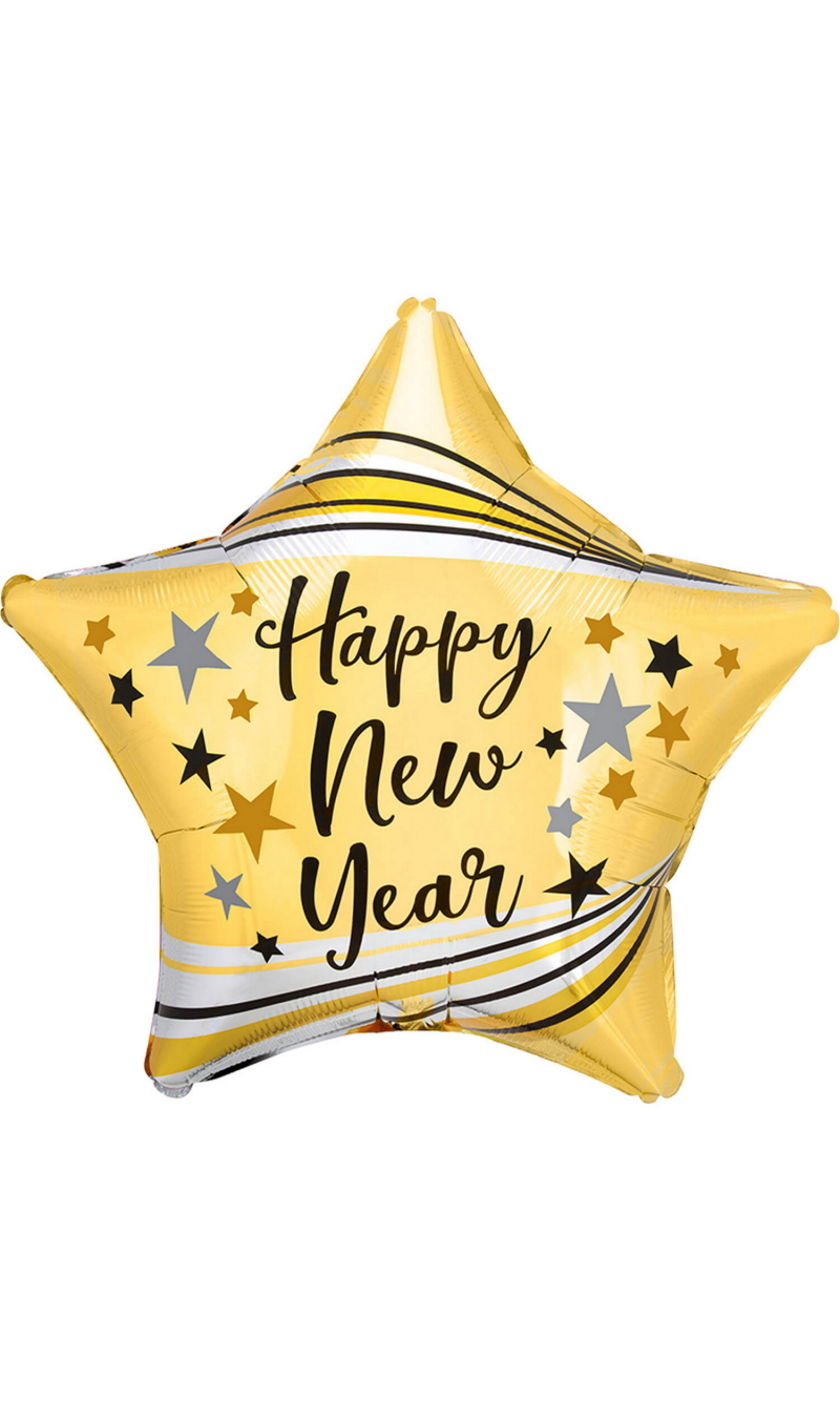 Happy New Year Standard Bursts & Stars Foil Balloon 43cm