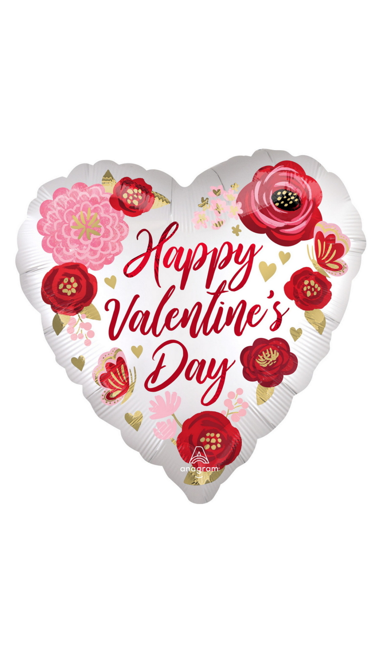 Valentines Jumbo Satin Painted Flowers Foil Balloon 71cm x 71cm