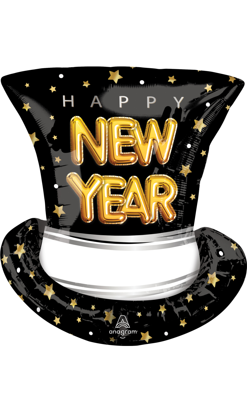 Happy New Year SuperShape Cheers Top Hat Foil Balloon 53cm x 60cm