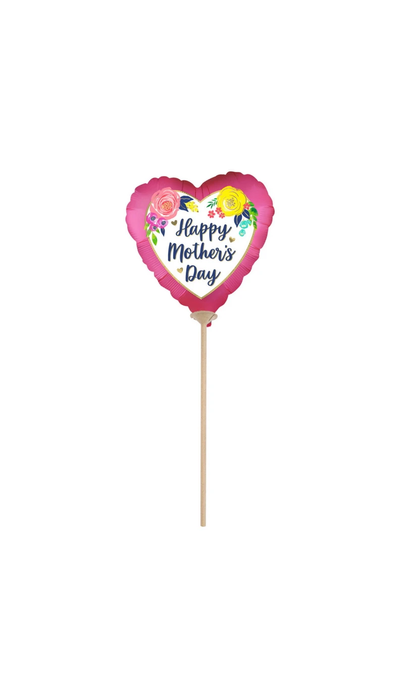 Mini Shape Happy Mother's Day Air-Filled Floral Foil Balloon 4 Inch + Stick