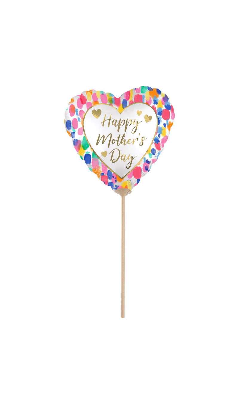 Mini Shape Happy Mother's Day Air-Filled Colorful Foil Balloon 4 Inch + Stick