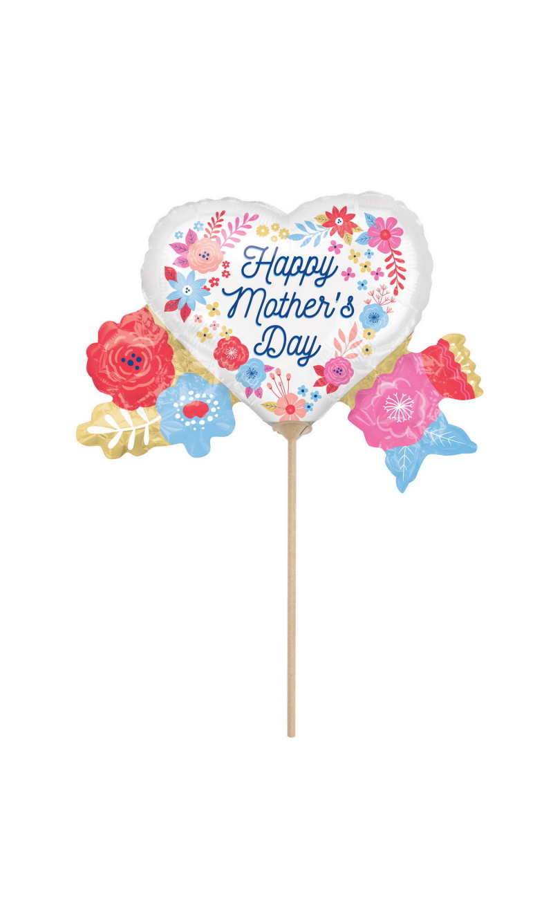 Mini Shape Happy Mother's Day Air-Filled Artful Florals Foil Balloon 25cm + Stick