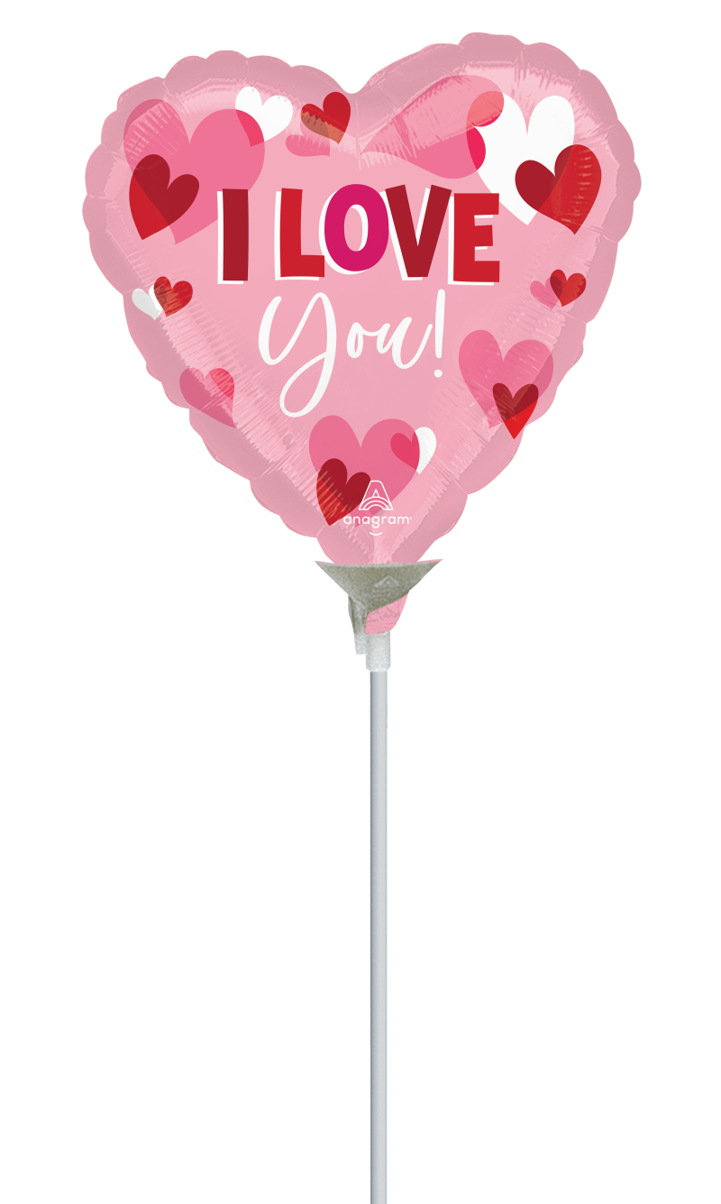 Mini Air-Filled I Love You Playful Hearts 14 Inch Foil Balloon + Stick