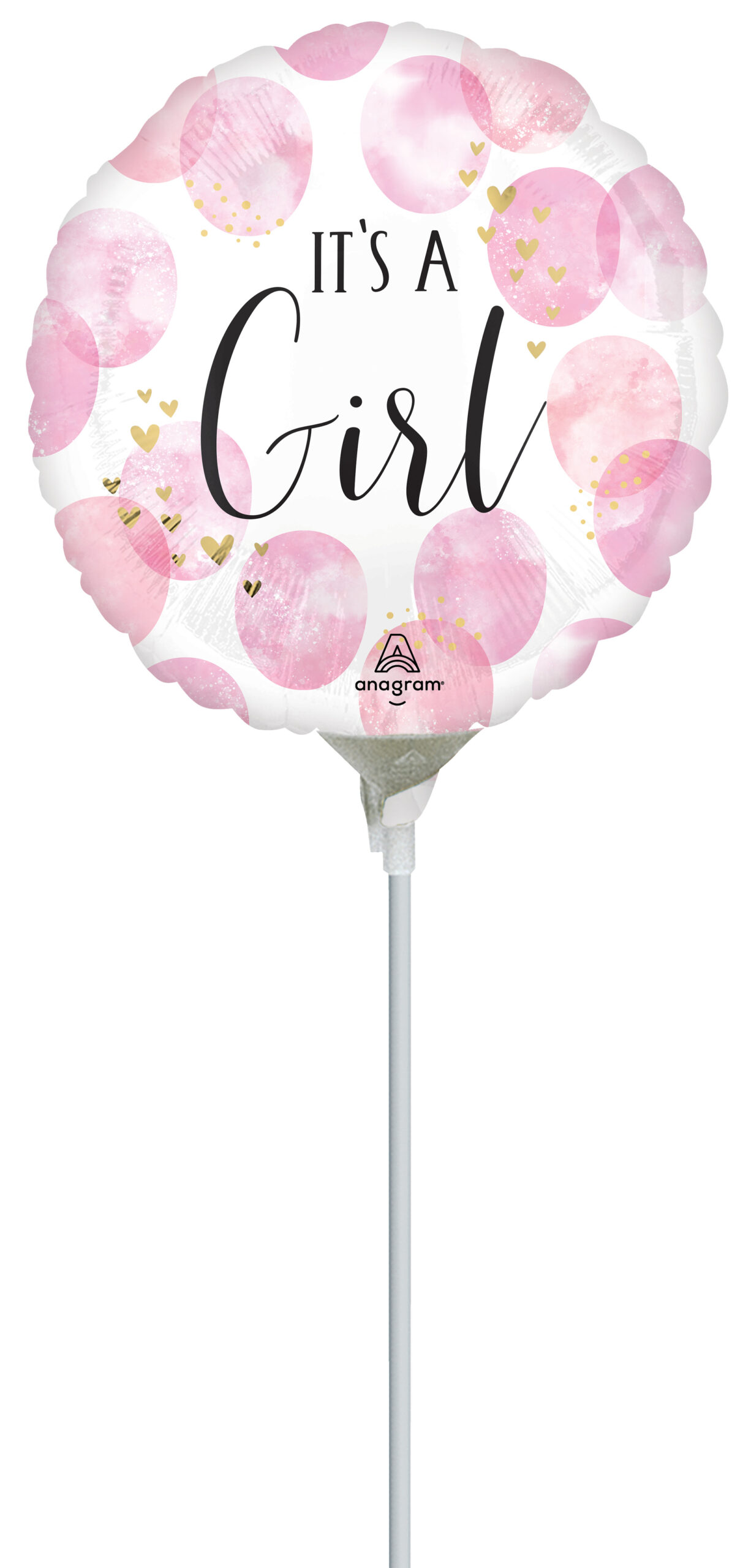 Mini Air-Filled Baby Girl Pink Watercolor 23cm Foil Balloon + Stick
