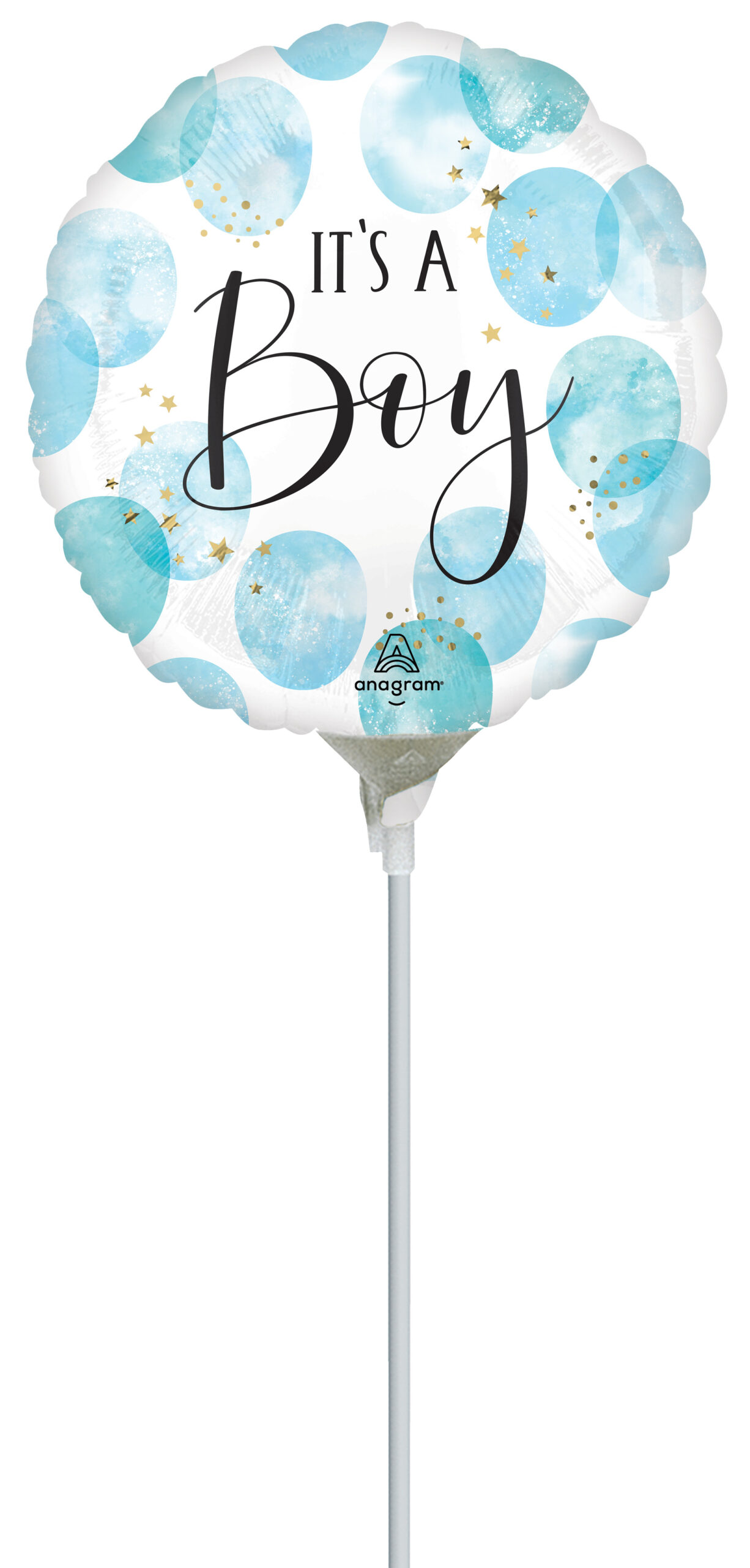 Mini Air-Filled Baby Boy Blue Watercolor 23cm Foil Balloon + Stick