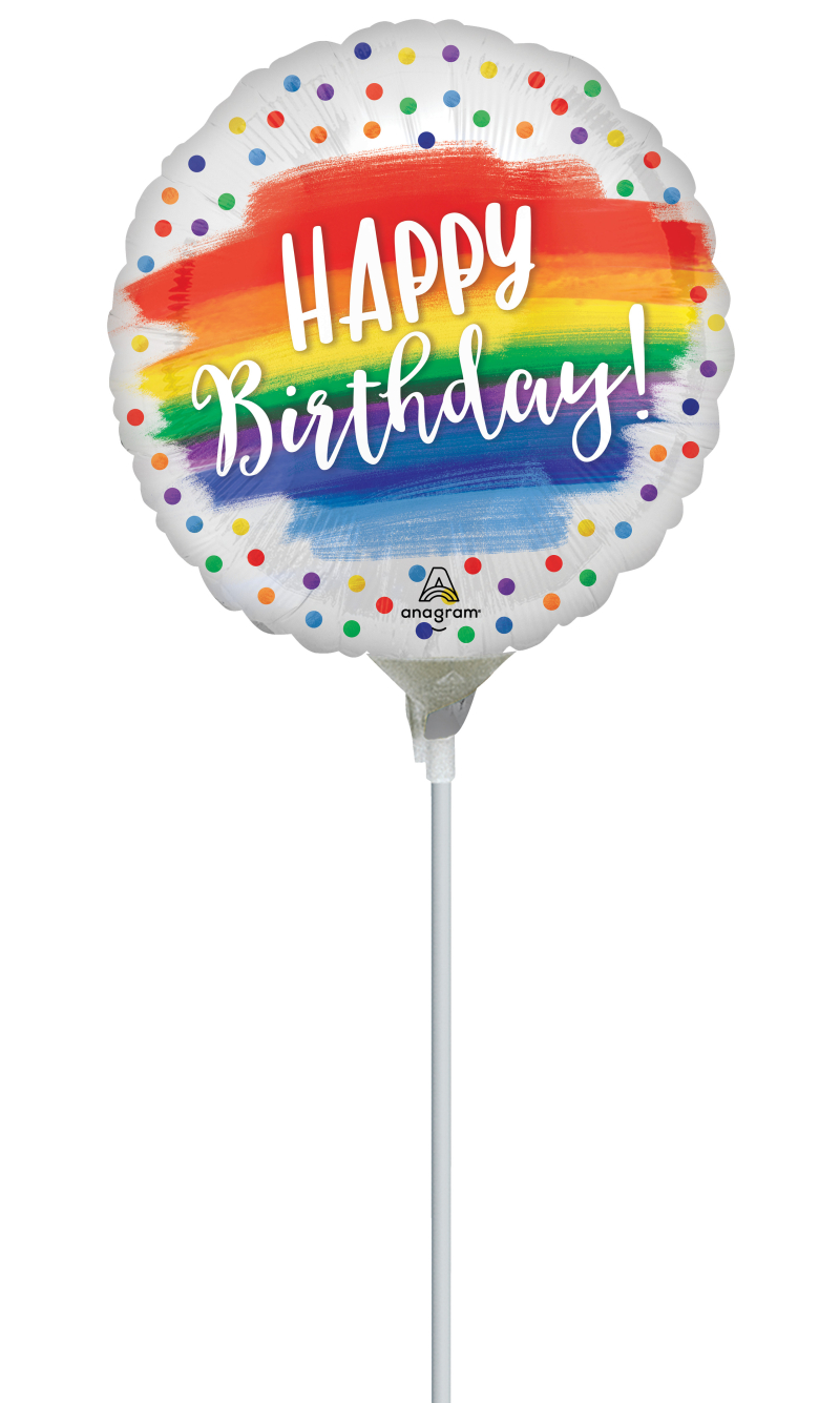 Mini Air-Filled Satin Happy Birthday Dots 23cm Foil Balloon + Stick