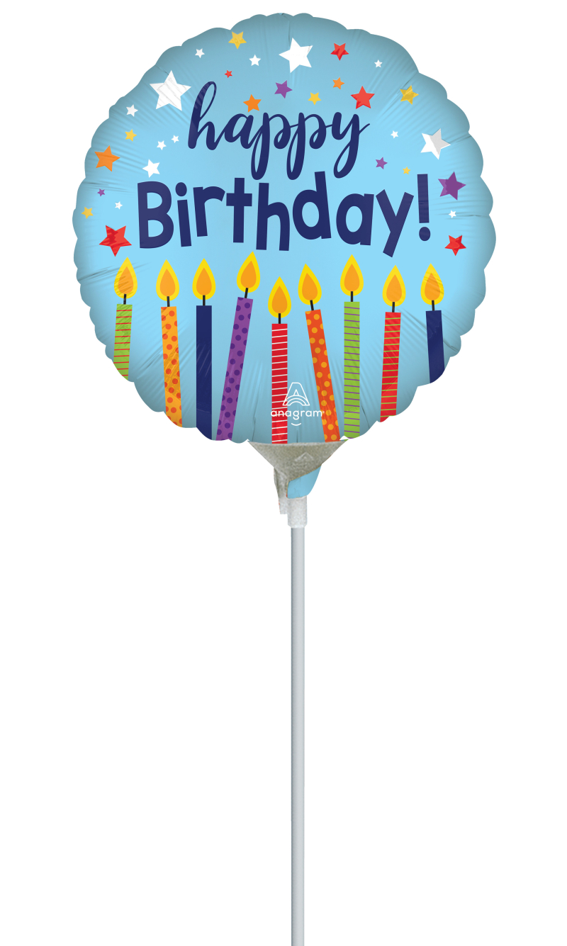 Mini Air-Filled Satin Happy Birthday Celebrate 23cm Foil Balloon + Stick