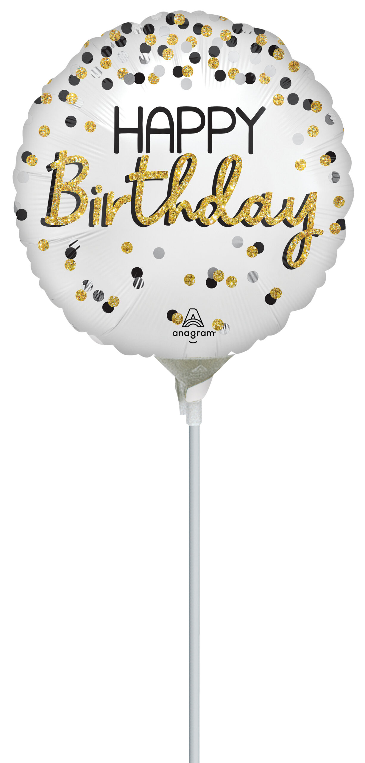 Mini Air-Filled Black Silver Gold Birthday 23cm Foil Balloon + Stick