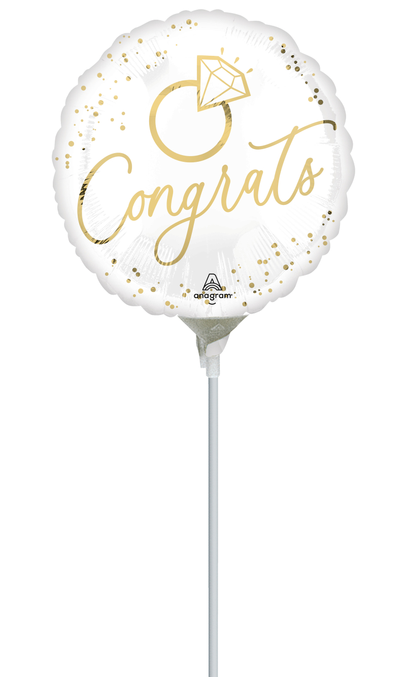 Mini Air-Filled Gold Wedding 23cm Foil Balloon + Stick