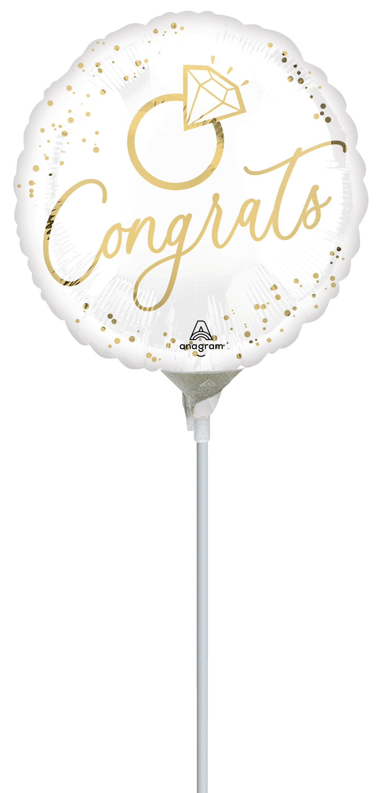 Mini Air-Filled Gold Wedding 23cm Foil Balloon + Stick