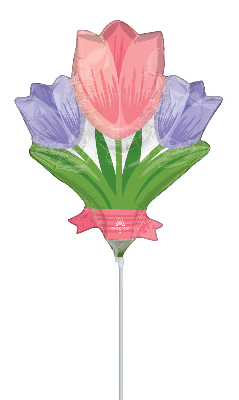 Mini Shape Spring Cheer Tulips Air-Filled 14 Inch Foil Balloon + Stick
