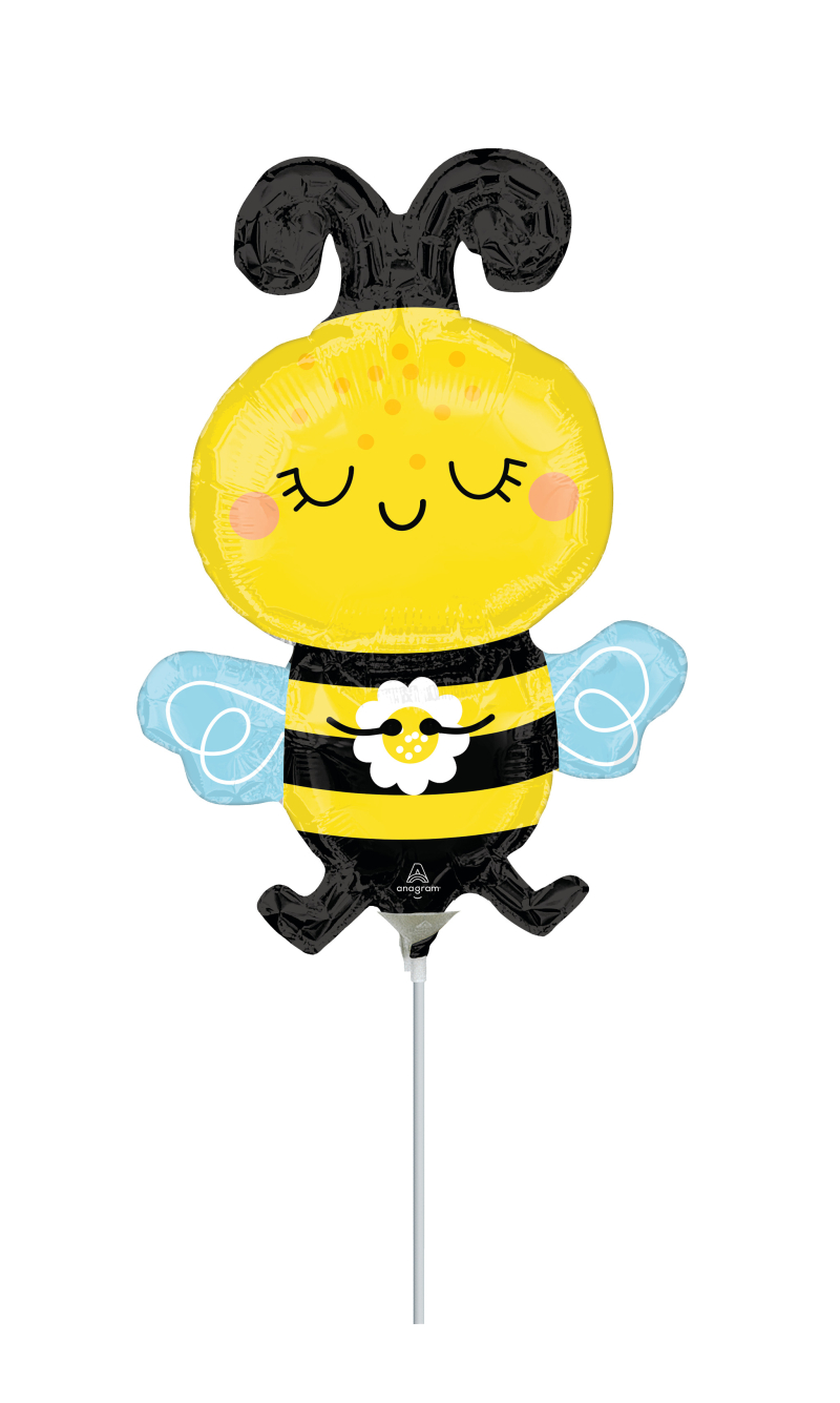 Mini Shape Happy Bee Air-Filled 14 Inch Foil Balloon + Stick