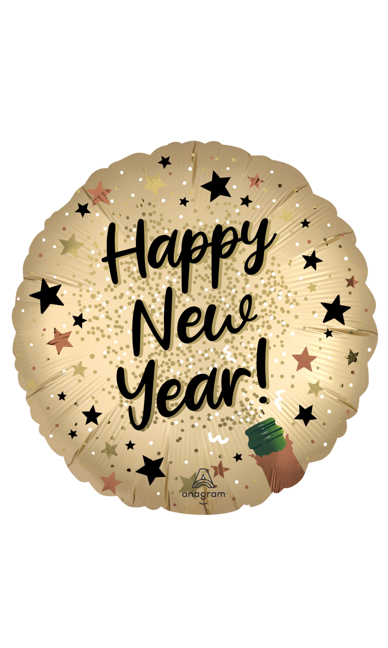 Happy New Year Satin Natural Sparkle Foil Balloon 43cm