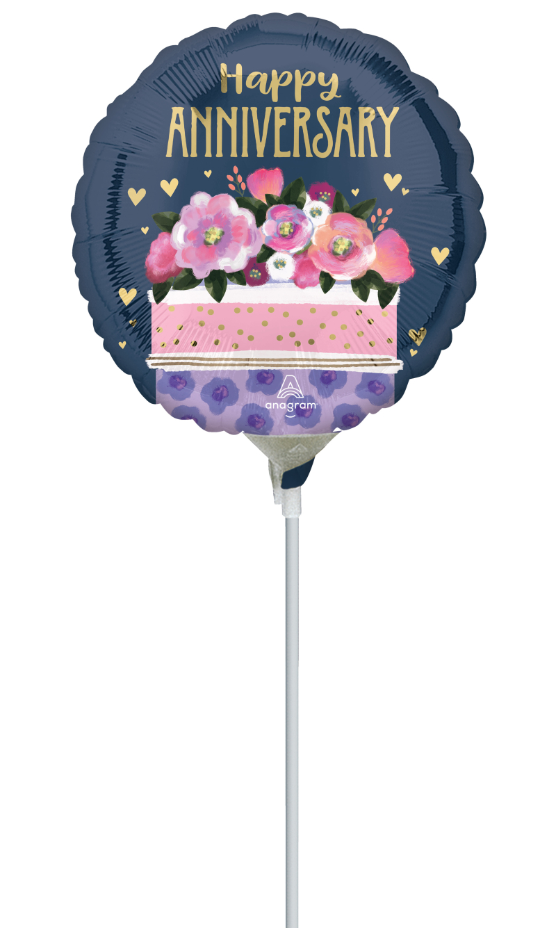 Mini Air-Filled Anniversary Cake 23cm Foil Balloon + Stick