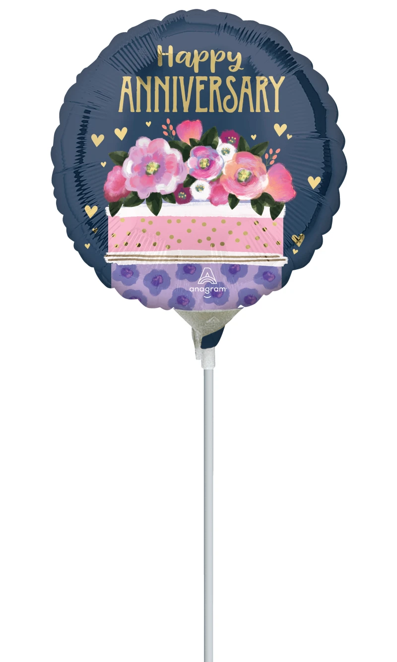 Mini Air-Filled Anniversary Cake 23cm Foil Balloon + Stick