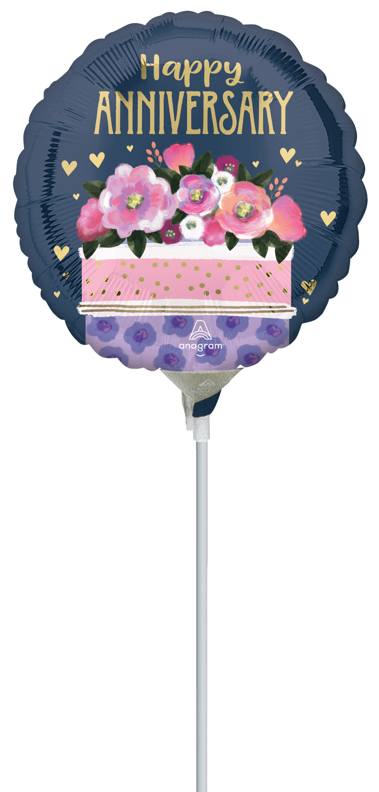 Mini Air-Filled Anniversary Cake 23cm Foil Balloon + Stick