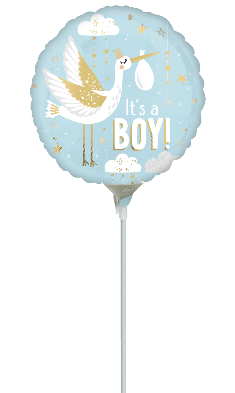 Mini Air-Filled Special Delivery Baby Boy 23cm Foil Balloon + Stick