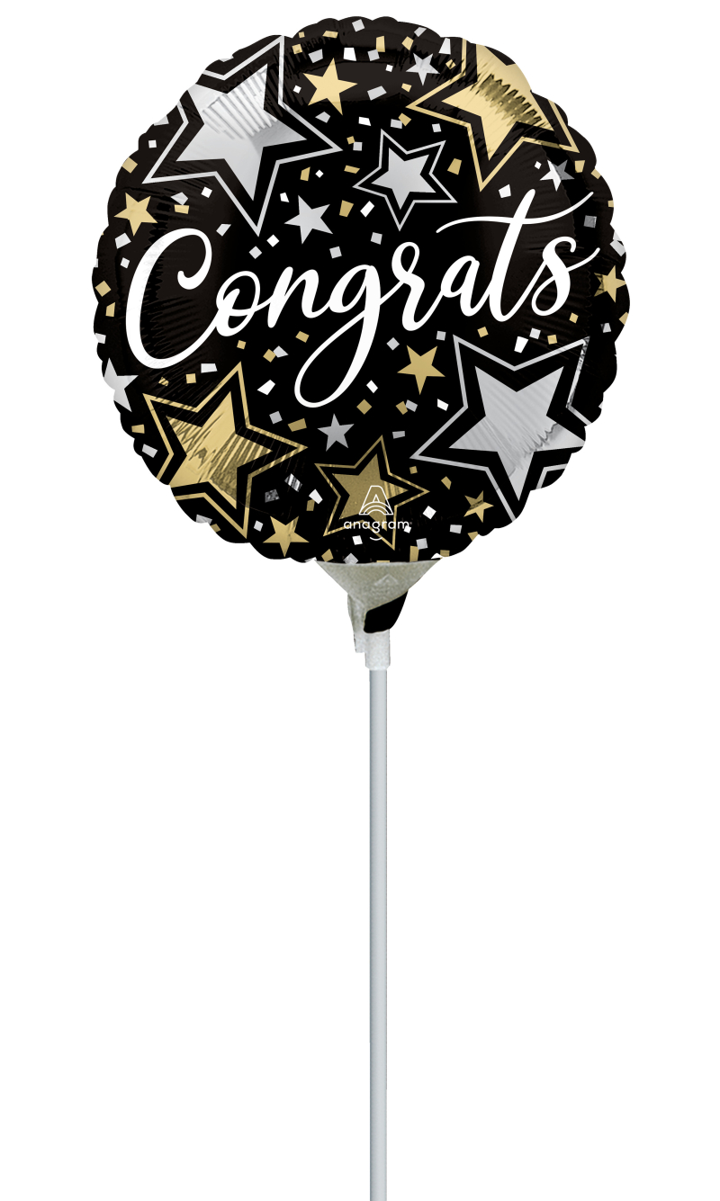 Mini Air-Filled Congrats Stars 23cm Foil Balloon + Stick
