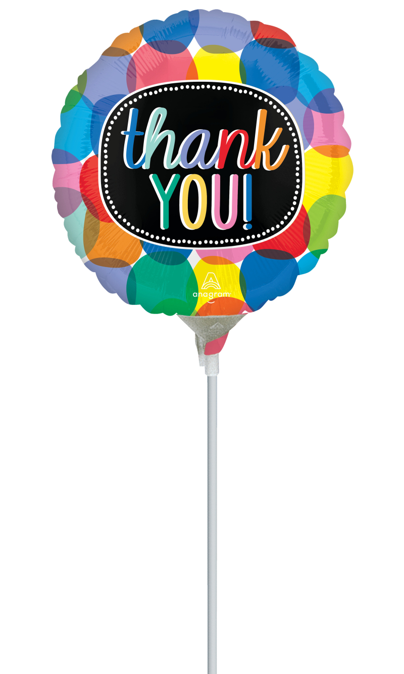 Mini Air-Filled Bubbly Thank You 23cm Foil Balloon + Stick