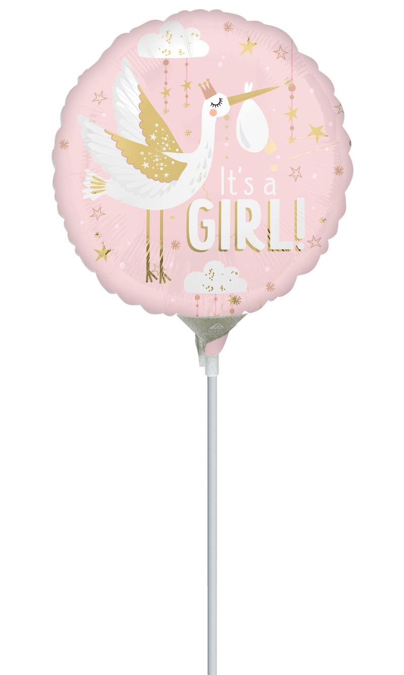 Mini Air-Filled Satin Special Delivery Baby Girl 23cm Foil Balloon + Stick