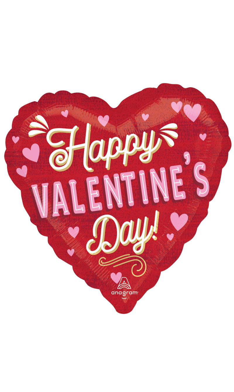Valentines Heart Retro Valentine Foil Balloon 43cm