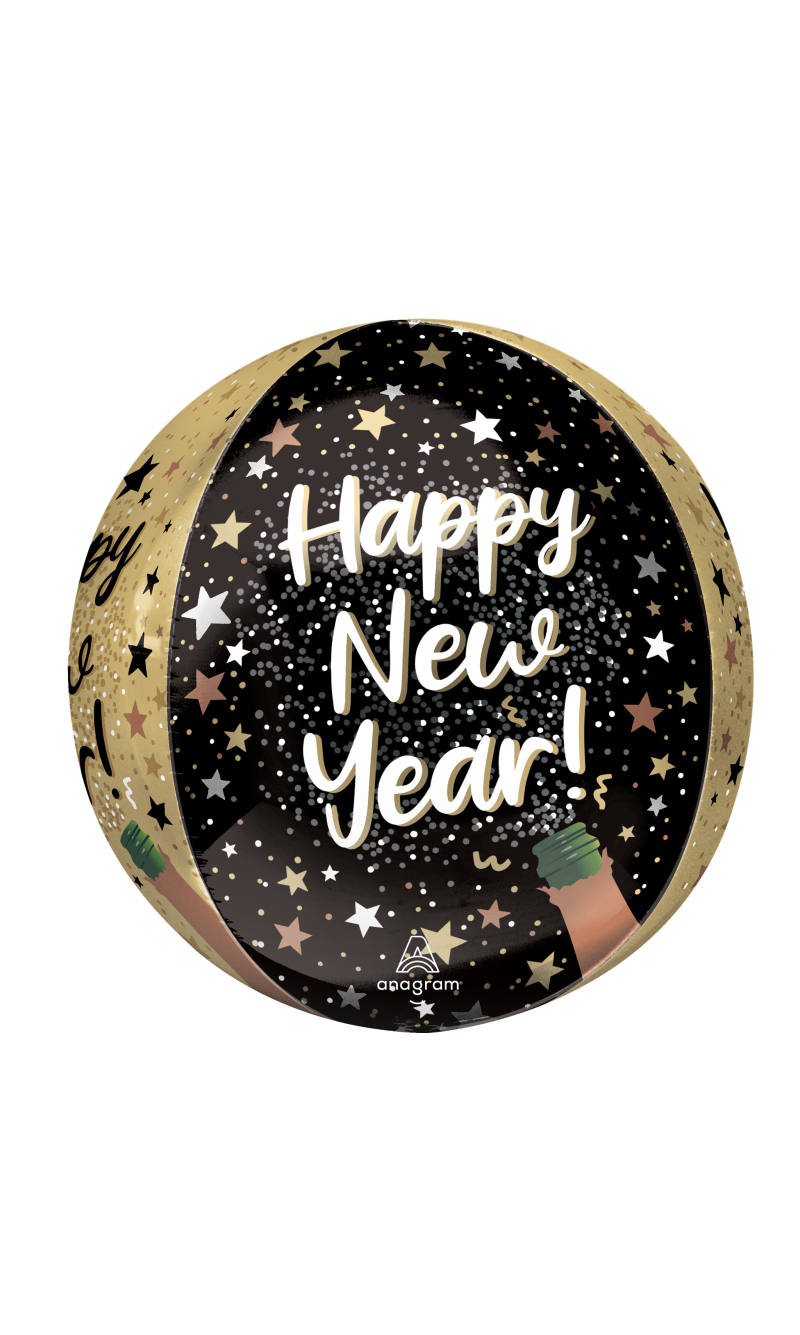 Happy New Year Orbz Natural Sparkle Foil Balloon 38cm x 40cm