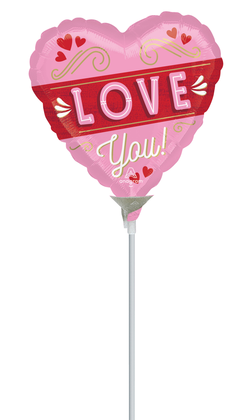 Mini Air-Filled Retro Love 14 Inch Foil Balloon + Stick