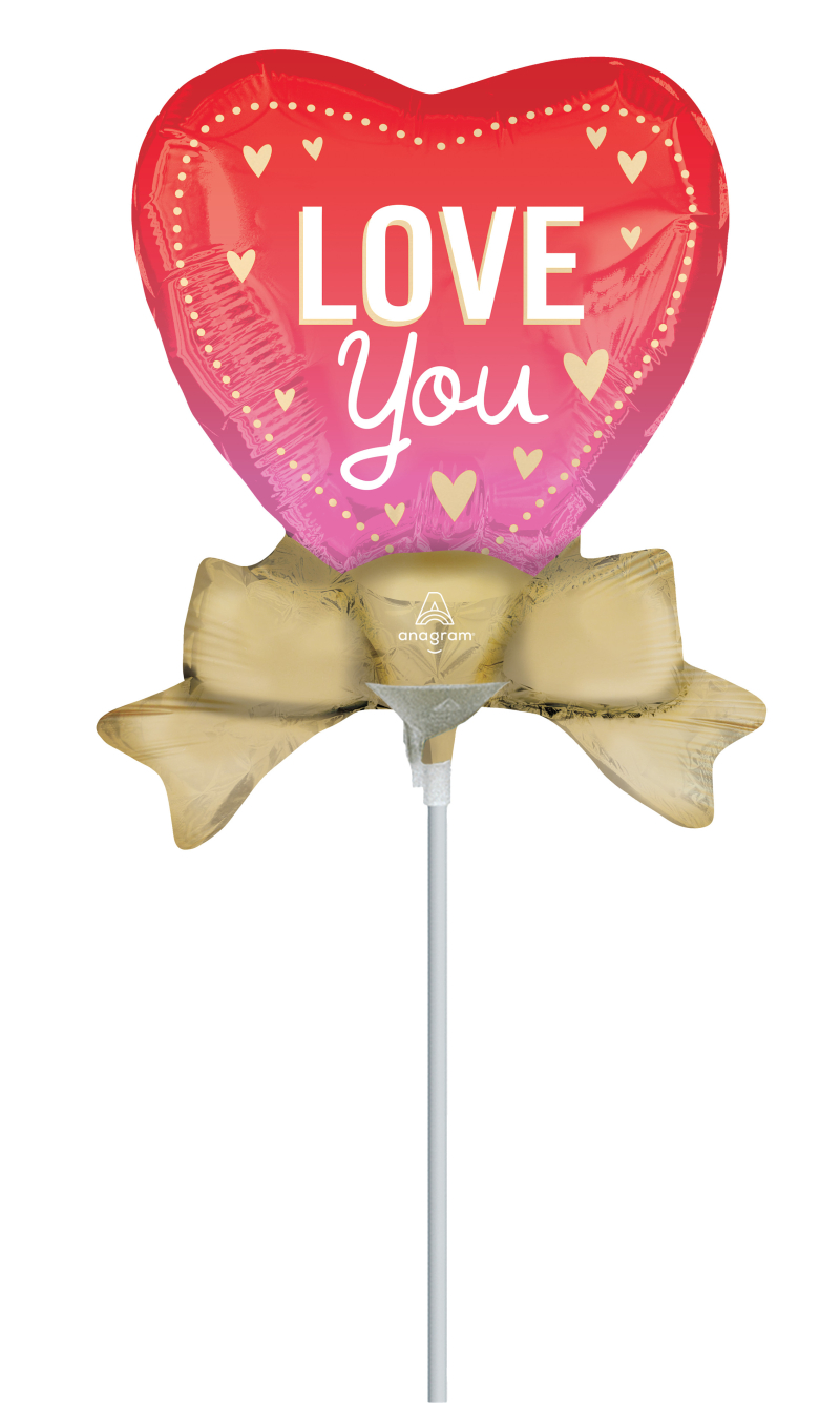 Mini Shape Love You Satin Air-Filled 14 Inch Foil Balloon + Stick