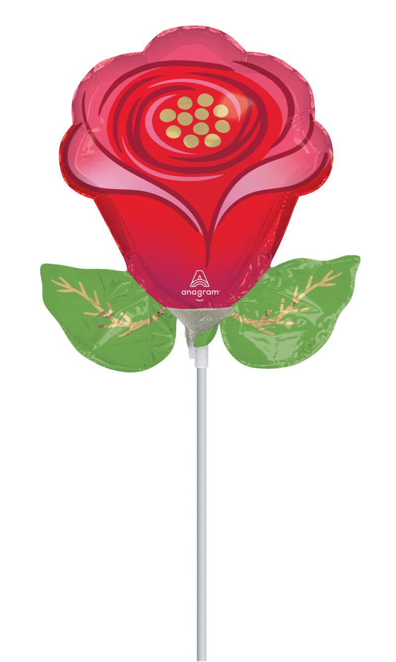 Mini Shape Sending Flowers Rose Air-Filled 14 Inch Foil Balloon + Stick