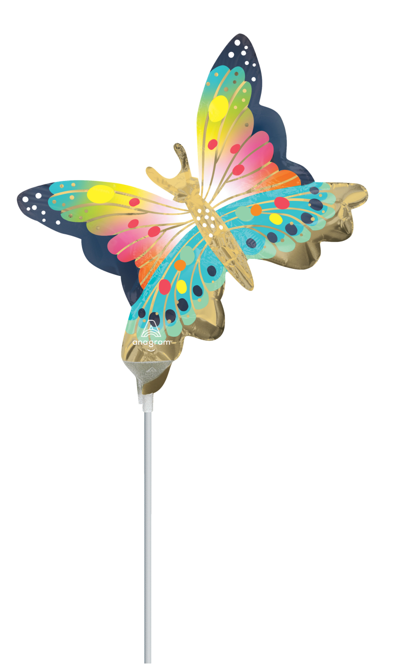 Mini Shape Satin Vibrant Flutters Butterfly Air-Filled 14 Inch Foil Balloon + Stick