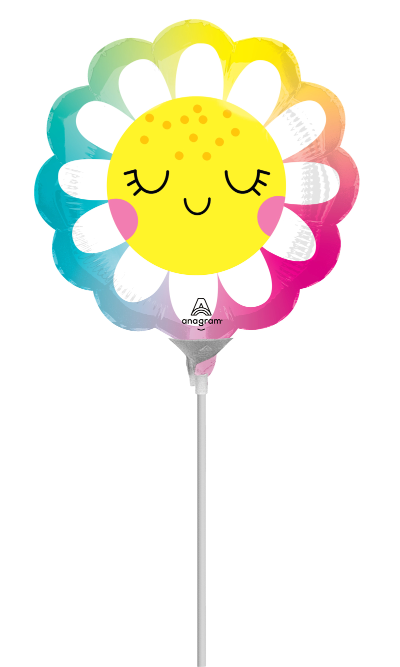 Mini Shape Happy Daisy Air-Filled 14 Inch Foil Balloon + Stick