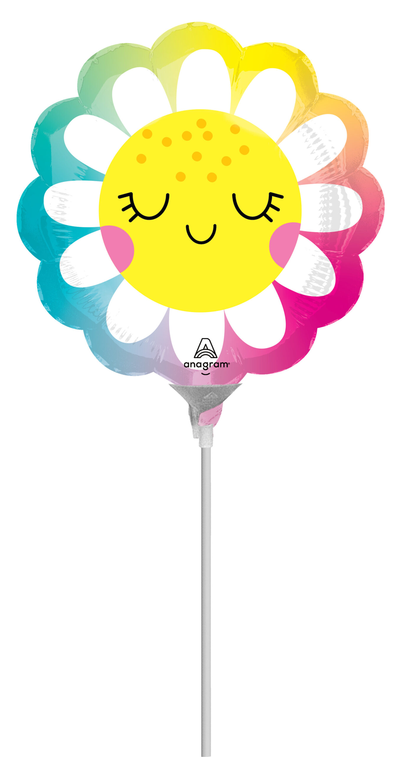Mini Shape Happy Daisy Air-Filled 14 Inch Foil Balloon + Stick