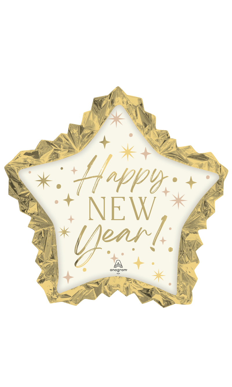 Happy New Year SuperShape Golden Soiree Star Foil Balloon 86cm x 81cm