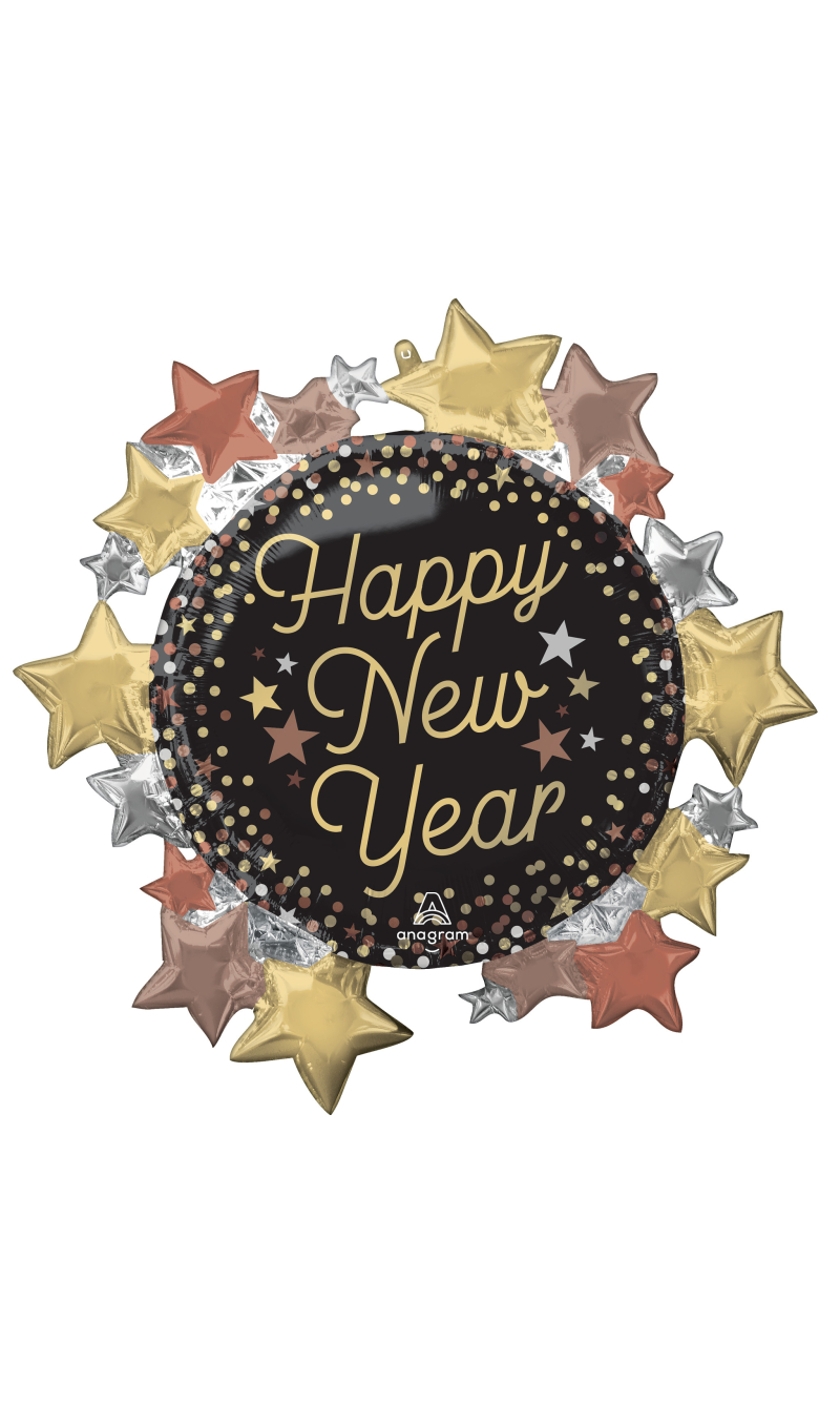 Happy New Year SuperShape Luxe Stars Foil Balloon 76cm x 76cm
