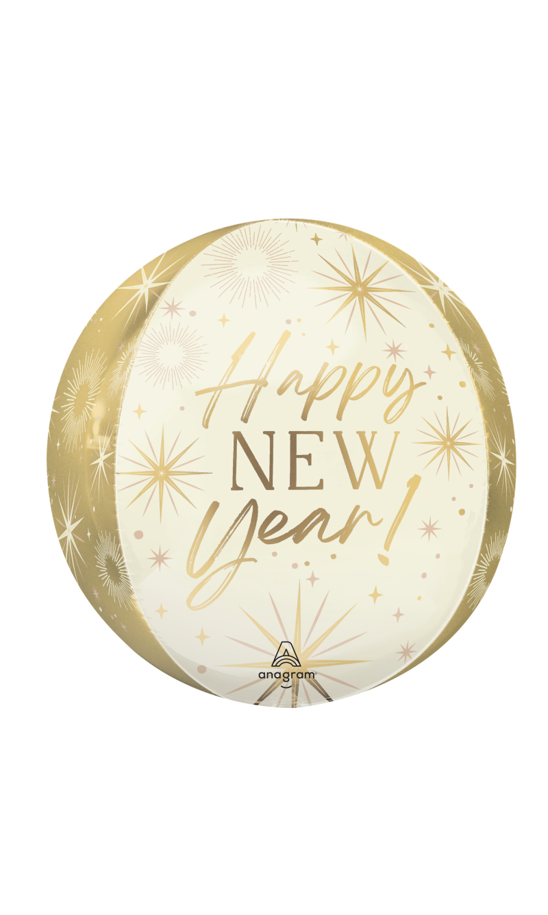 Happy New Year Orbz Golden Soiree Foil Balloon 38cm x 40cm