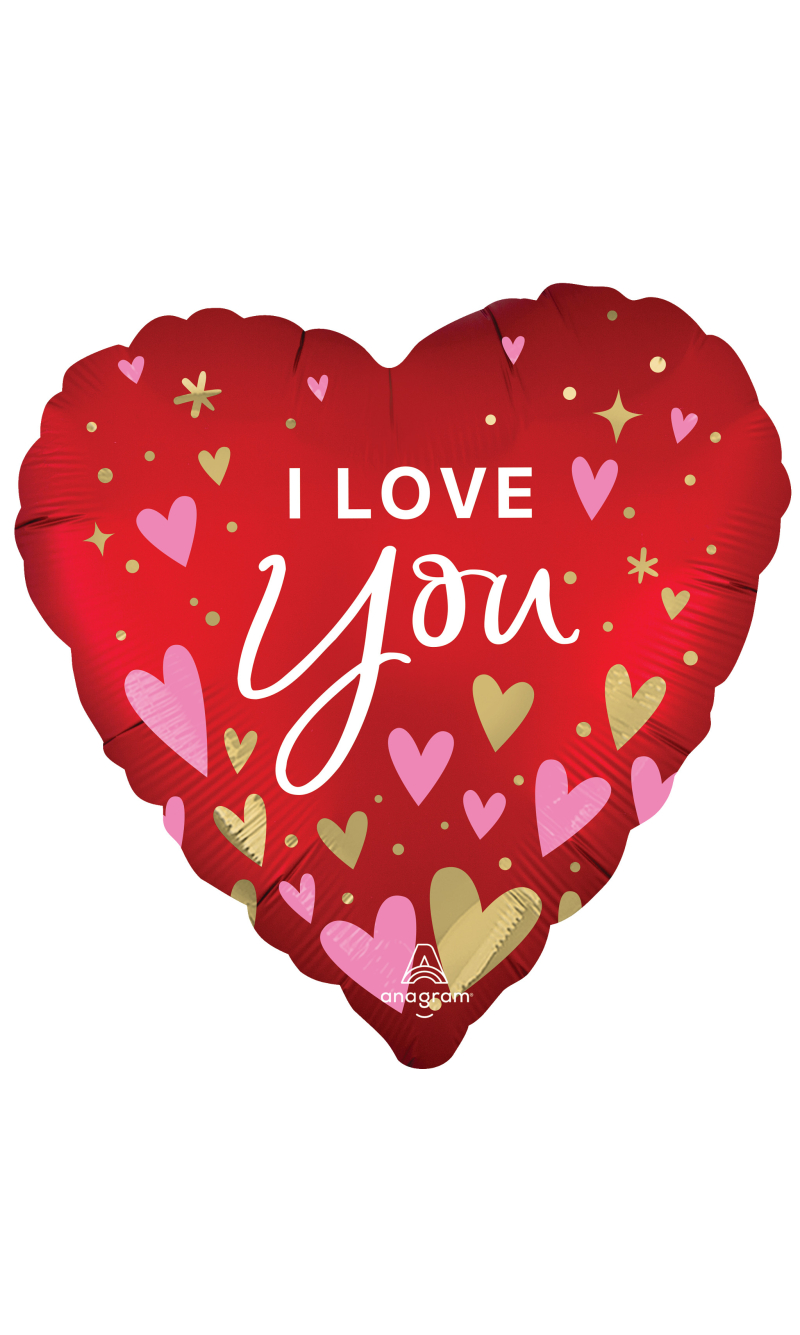 Vakentines Heart Satin I Love You Heartfelt Elegance Foil Balloon 43cm