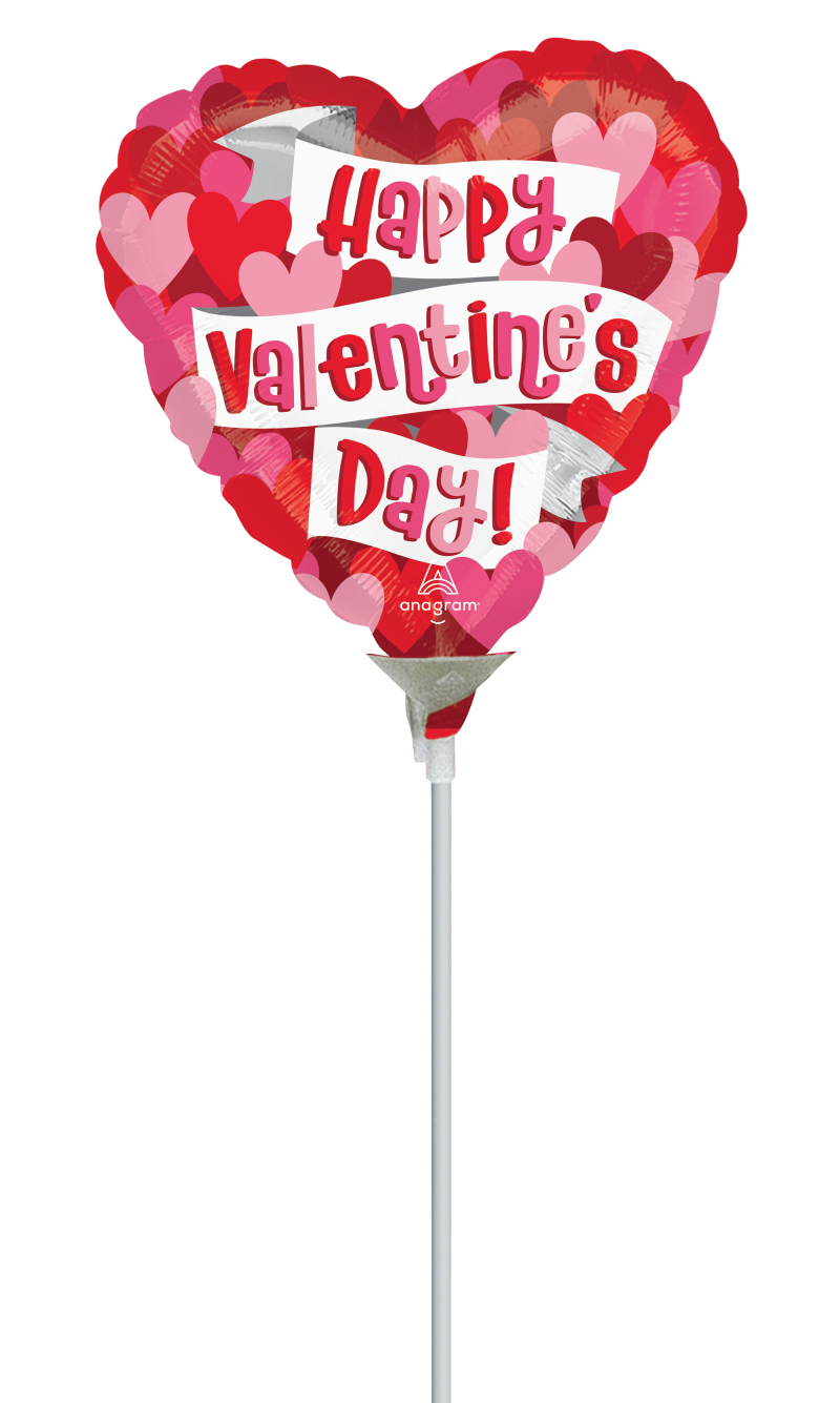 Mini Air-Filled Playful Valentine Hearts 12 Inch Foil Balloon + Stick