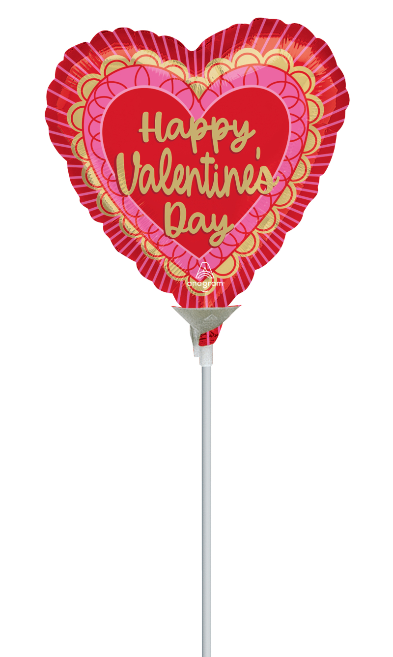 Mini Air-Filled Valentine Scalloped Sweethearts 12 Inch Foil Balloon + Stick