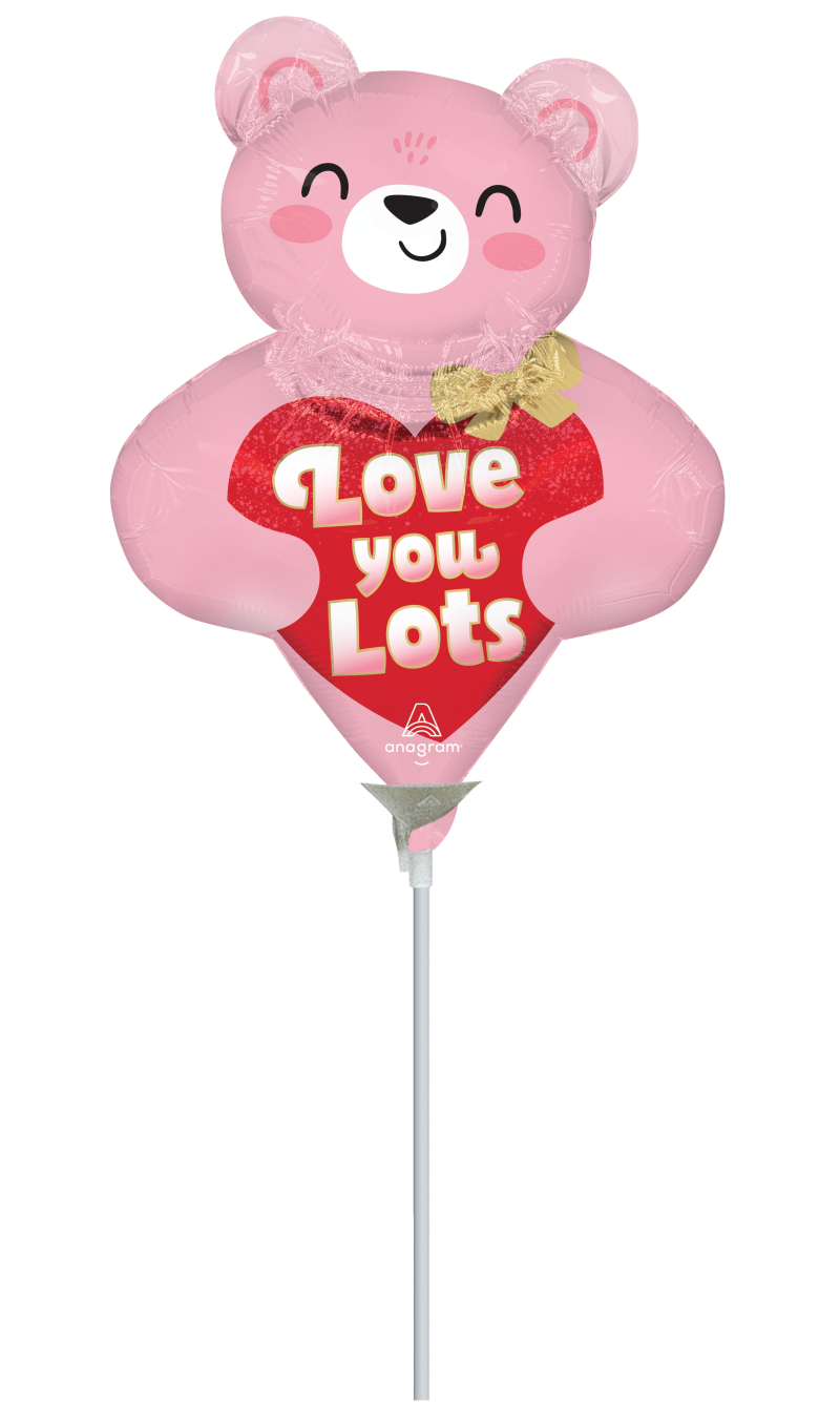 Mini Air-Filled Love You Blush Bear Hugs 12 Inch Foil Balloon + Stick