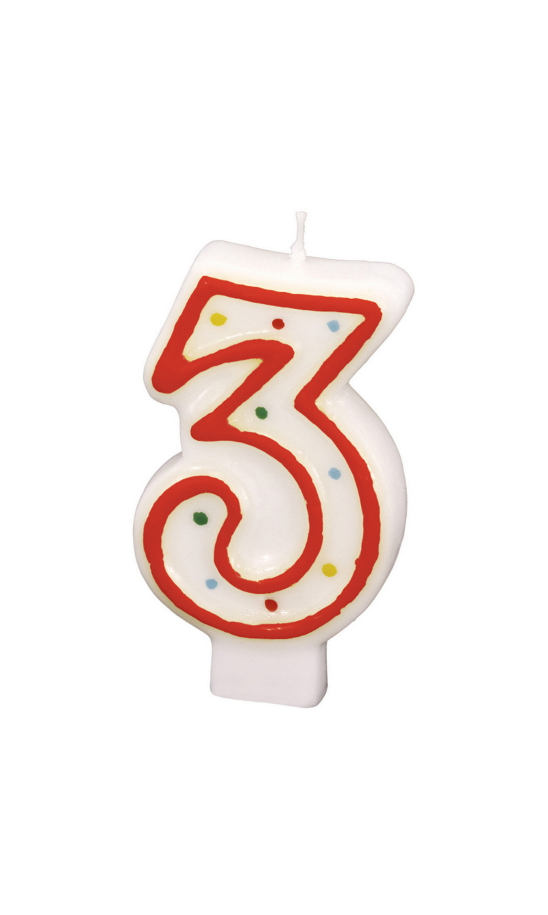 Numeral Candle 7.3cm (Assorted Colors) - No.3