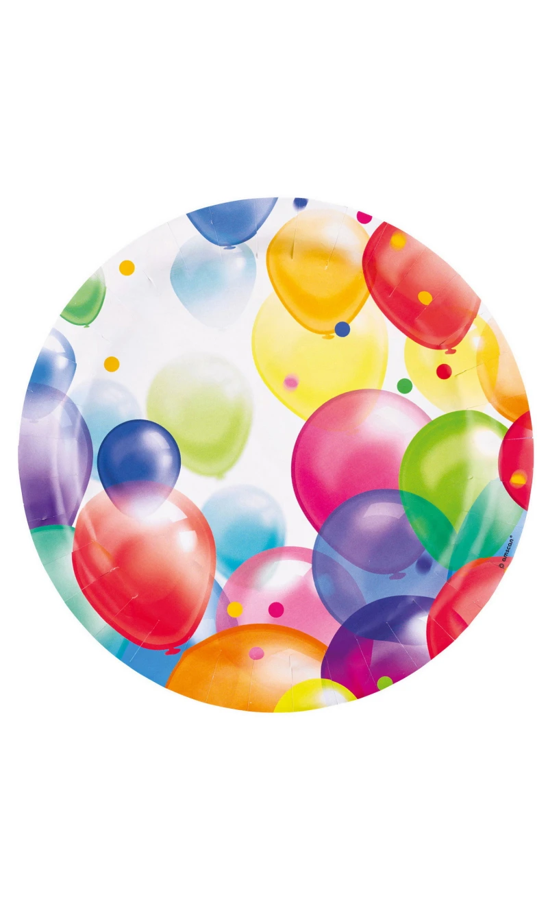 Balloons Party Round Paper Plates 23cm - 8pk