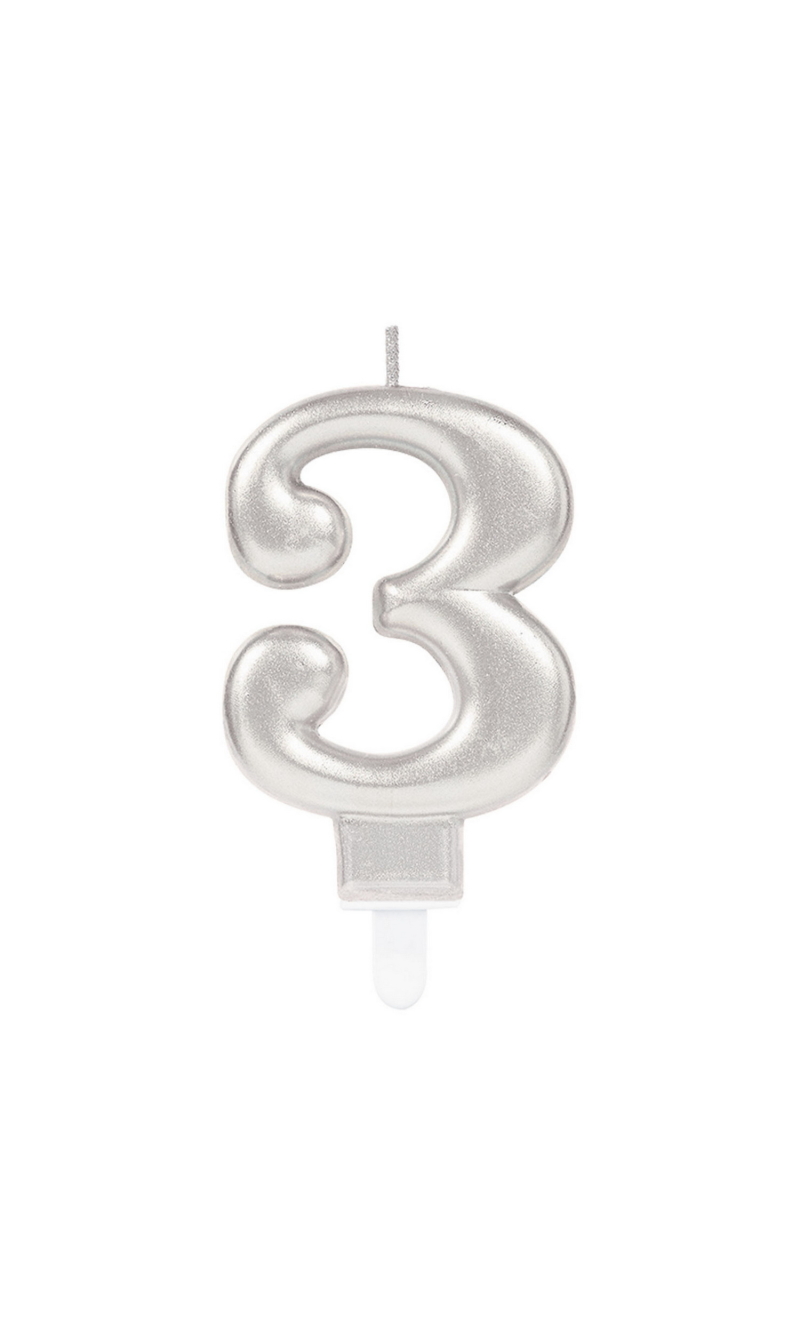Sparkling Celebrations Candle with Holder 9.3cm Silver - No.3