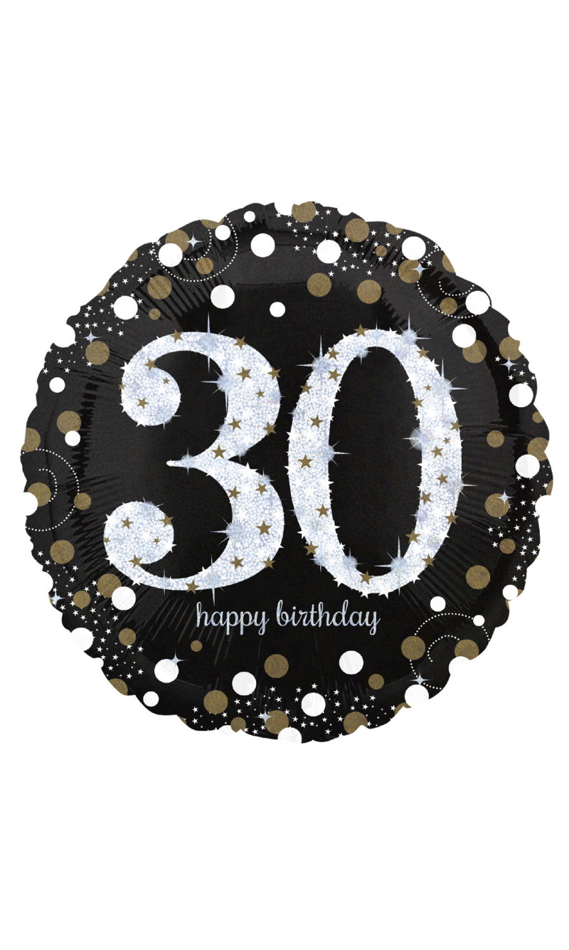 Holographic Sparkling Birthday Foil Balloon 43cm – No 30