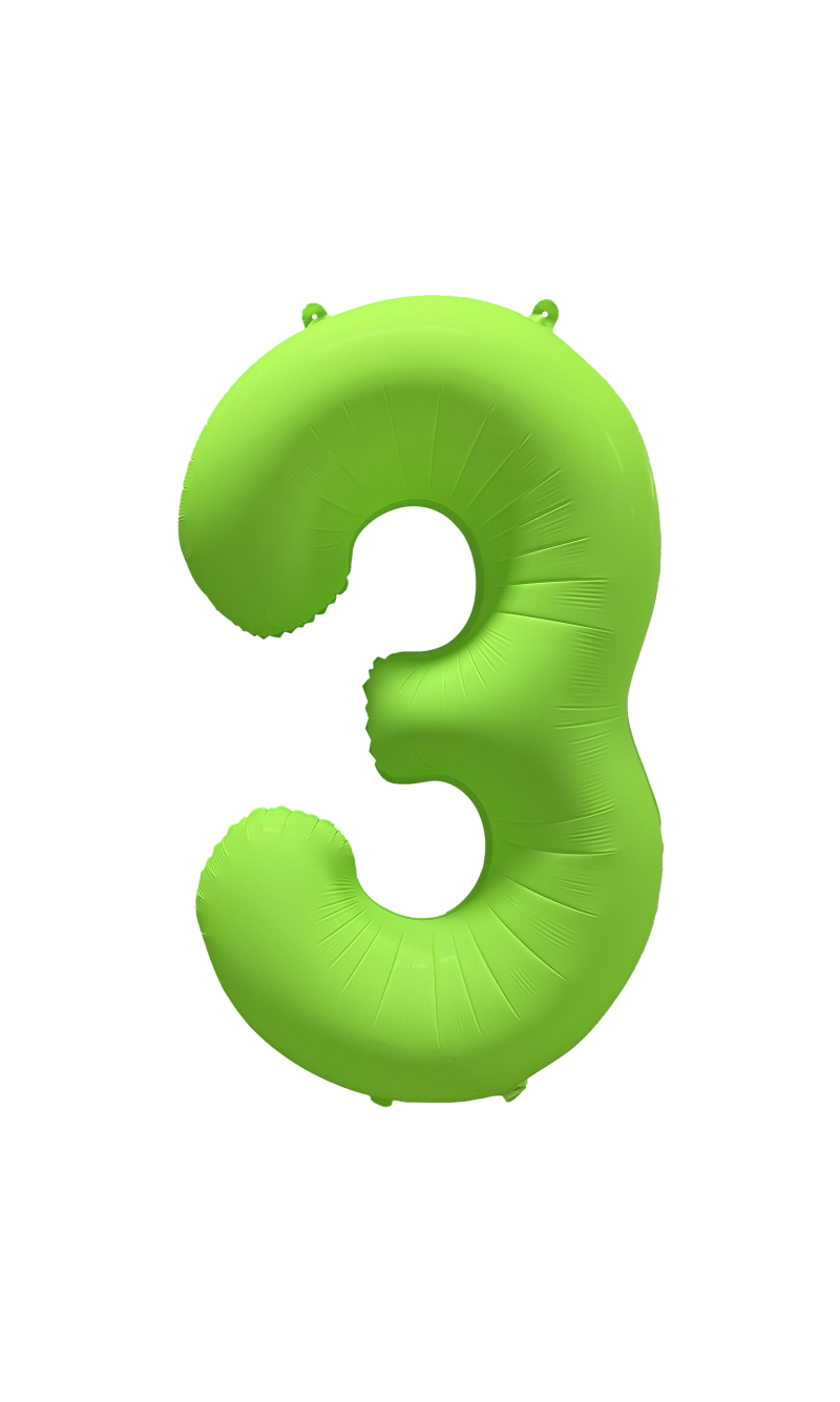 34 Inch Foil Balloon Number Neon Green - No.3