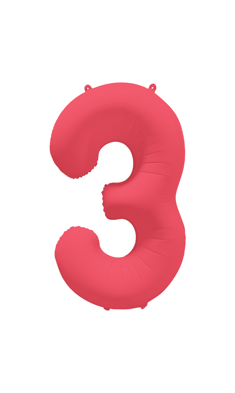 36 Inch Foil Balloon Number Neon Red - No.3