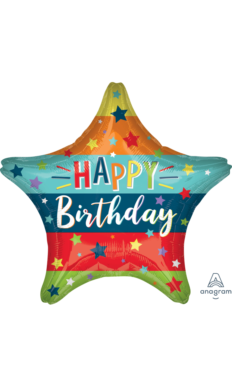 Standard Birthday Stars & Stripes Foil Balloon 43cm