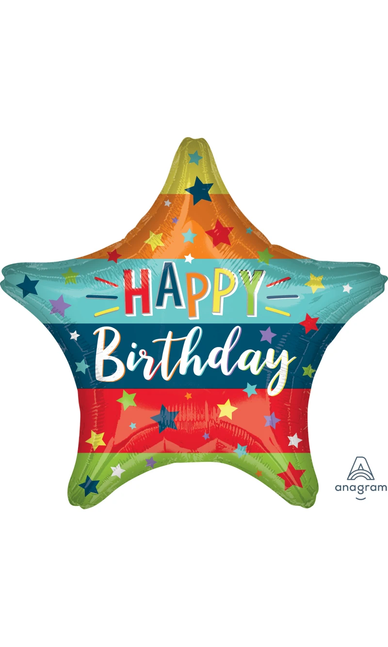 Standard Birthday Stars & Stripes Foil Balloon 43cm