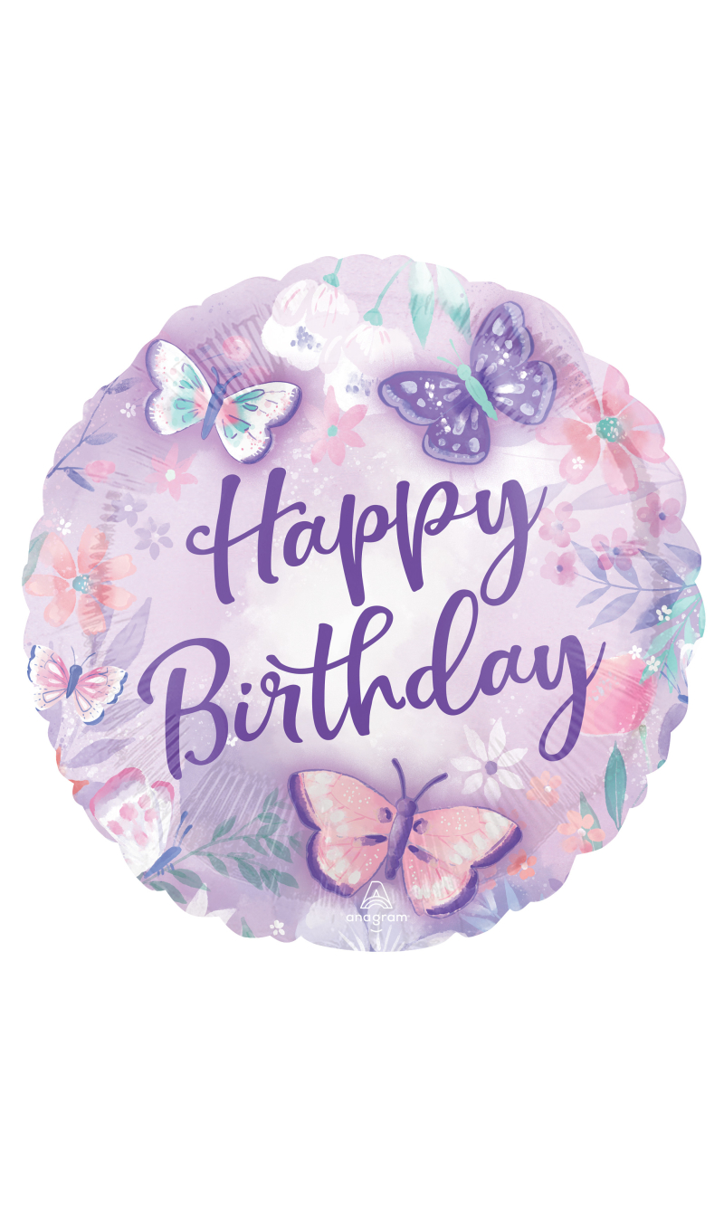Standard Flutters Butterflies Happy Birthday Foil Balloon 43cm
