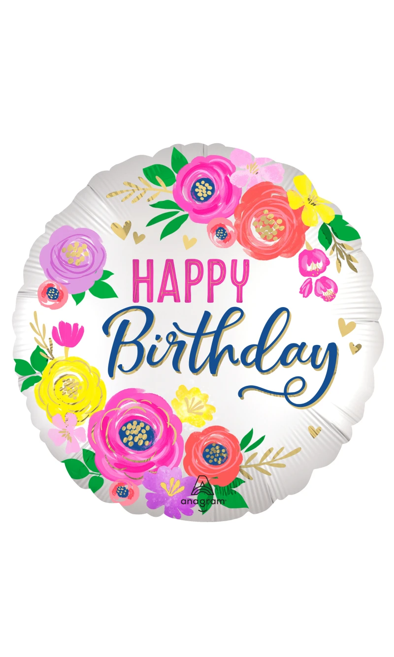 Standard Satin Artful Floral Happy Birthday Foil Balloon 43cm