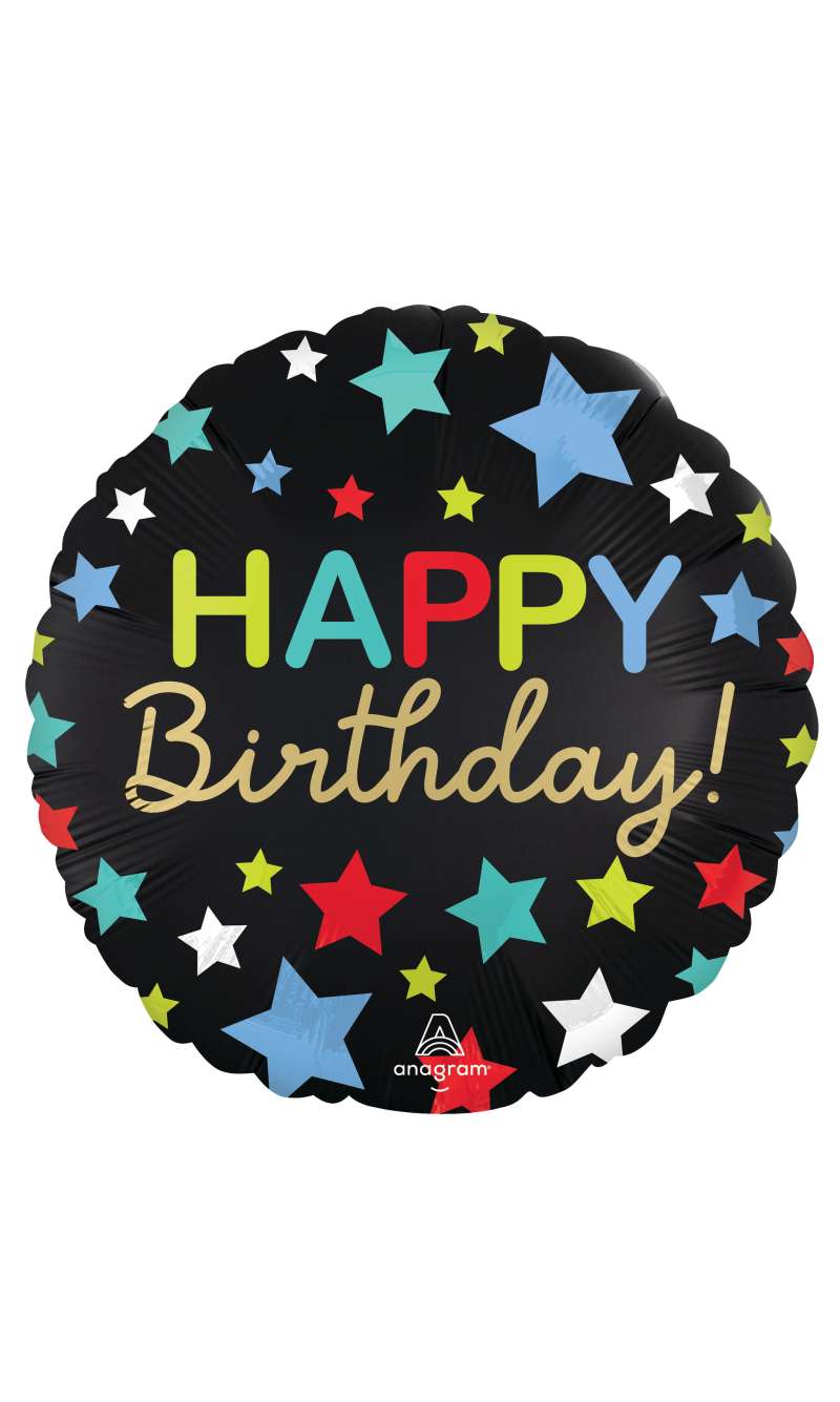 Standard Satin Happy Birthday Stars Foil Balloon 43cm